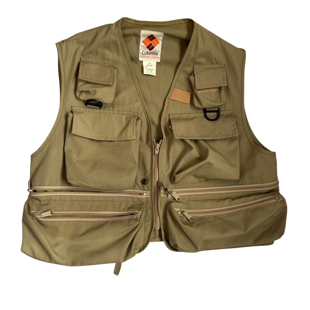 Vintage 70's Columbia Sportswear Multi-Pocket Fishing Utility Vest Tan‎ Medium